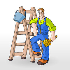 Image showing Painter Painting With Ladder