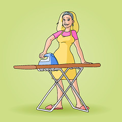 Image showing Housewife Ironing Clip Art