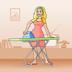 Image showing Woman Ironing with TV