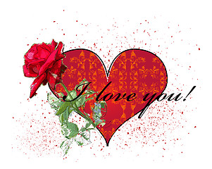 Image showing valentines day greeting card with red rose and heart