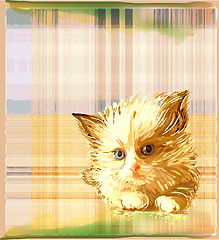 Image showing ginger kitten over checked background