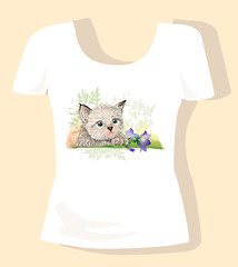 Image showing t-shirt design for children with kitten and bluebell