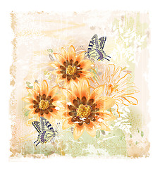 Image showing yellow field flowers and butterflies