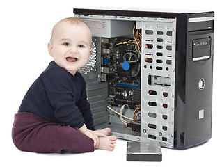 Image showing young child with open computer