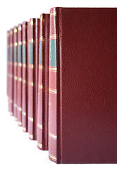 Image showing Row of books with red hard leather cover