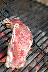 Image showing thin sliced shell steaks on grill