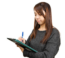 Image showing woman write report