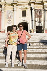 Image showing two tourist friends El Calvario Church Leon Nicaragua