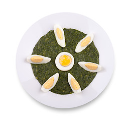 Image showing Spinach with boiled egg