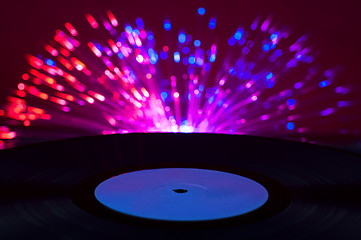 Image showing LP vinyl record and disco lights