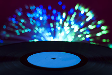 Image showing LP vinyl record and disco lights