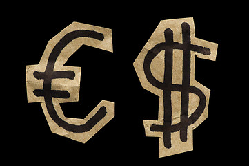 Image showing Euro and Dollar Symbols cut from the paper