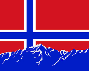 Image showing Mountains with flag of Norway