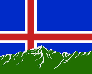 Image showing Mountains with flag of Iceland