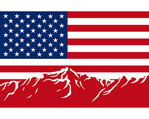 Image showing Mountains with flag of USA