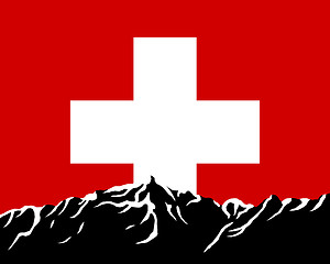 Image showing Mountains with flag of Switzerland
