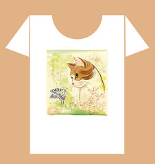 Image showing childish t-shirt design with cat and butterfly