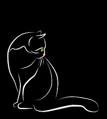 Image showing outline illustration of sitting  white cat