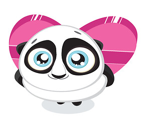 Image showing Cute  panda hiding heart shaped gift box isolated. Vector eps8  