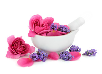 Image showing Rose and Lavender Flowers