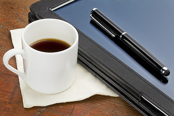 Image showing tablet computer, stylus and coffee