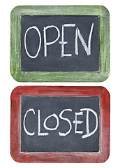 Image showing open and closed on blackboard