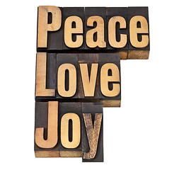 Image showing peace, love and joy in letterpress