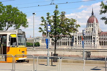 Image showing Tramway and parliament building in Budapest, Hungary