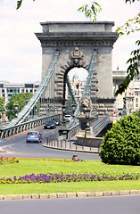 Image showing Traffic circle and chain bridge in Budapest, Hungary