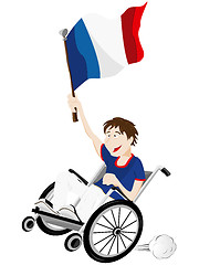 Image showing France Sport Fan Supporter on Wheelchair with Flag