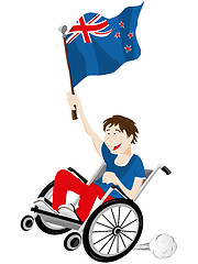 Image showing New Zealand Sport Fan Supporter on Wheelchair with Flag