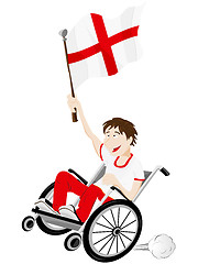 Image showing England Sport Fan Supporter on Wheelchair with Flag