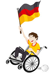 Image showing Germany Sport Fan Supporter on Wheelchair with Flag