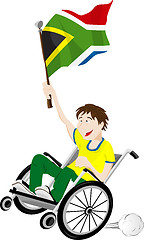 Image showing South Africa Sport Fan Supporter on Wheelchair with Flag