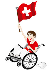 Image showing Switzerland Sport Fan Supporter on Wheelchair with Flag