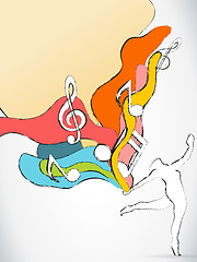 Image showing Dancer Silhouette with Colorful Waves and Music Notes