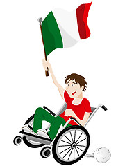 Image showing Italy Sport Fan Supporter on Wheelchair with Flag