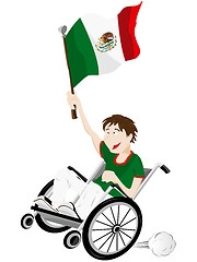 Image showing Mexico Sport Fan Supporter on Wheelchair with Flag