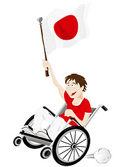 Image showing Japan Sport Fan Supporter on Wheelchair with Flag