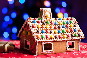 Image showing Gingerbread house decorated with colorful candies