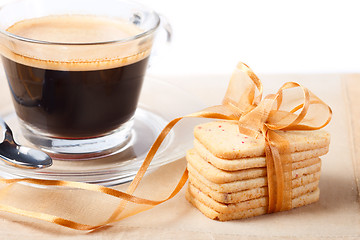 Image showing Stacked cookies and coffee