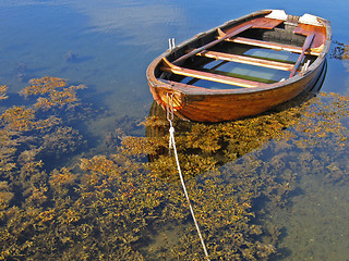 Image showing Sunken wooden boat