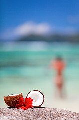 Image showing Coconut on tropical beach