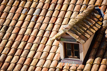 Image showing Close up of red roof and tiles