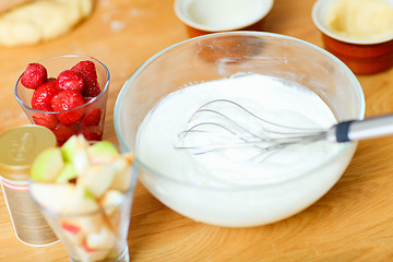 Image showing Dough, fruits and berries