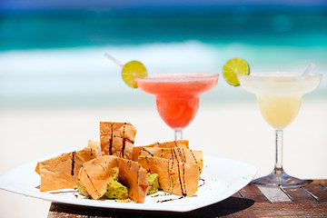 Image showing Tortilla chips and margarita cocktails