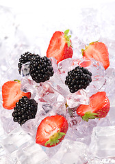 Image showing Ice Strawberries and Blackberries