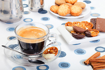 Image showing Morning coffee and cookies