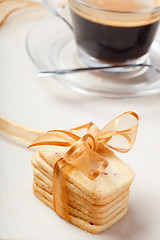 Image showing Stacked cookies and coffee