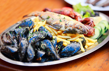 Image showing Seafood and french fries